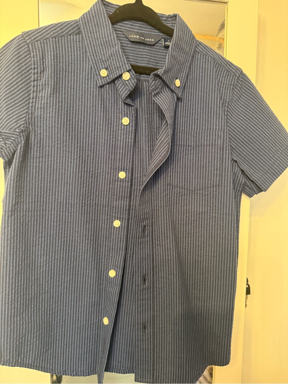 Janie and Jack Navy and White Pinstripe Short-Sleeve Button-Down Shirt